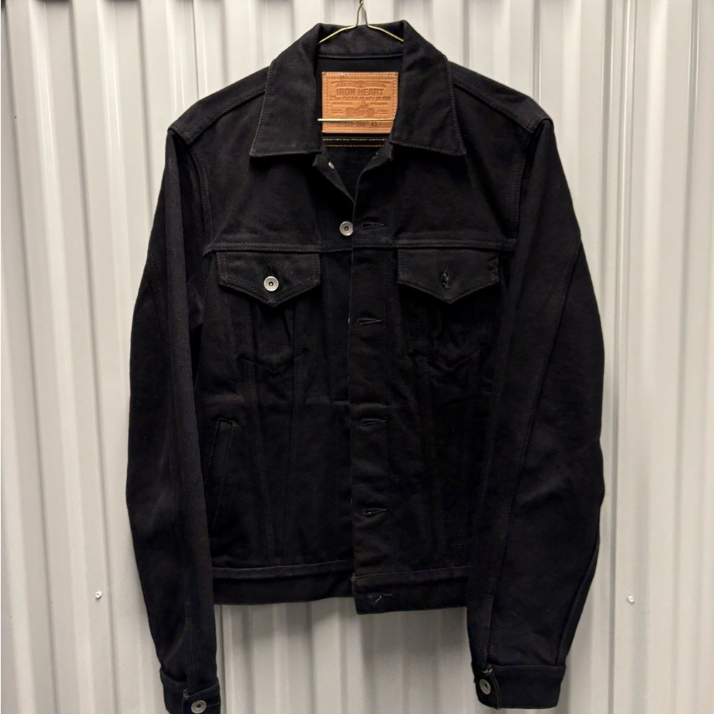 Iron heart black denim trucker jacket. 21oz